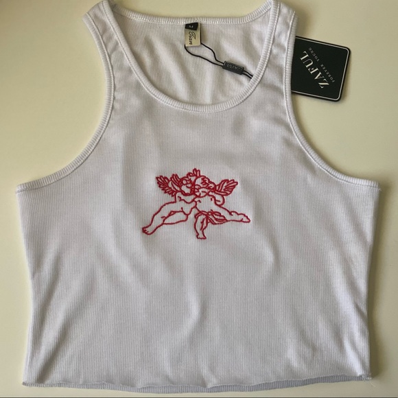 New Red Angel Embroidered Crop Tank Top! - Picture 5 of 6